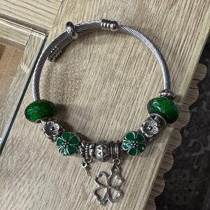 Silver and Green PANDORA Charm Bracelet